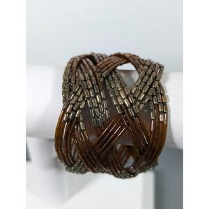 Braided Wide Cuff Bracelet Bronze Tone Boho Western Tribal 6.5"